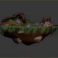 Wooden Logs And Stone Rocks With Purple Flowers On Green Grass