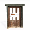 Vintage Old Wooden Double Door With Glass Panes And Weathered Frame