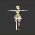 Fantasy Elf Character With Blonde Hair Green Eyes Pink Green Dress And Outstretched Arms
