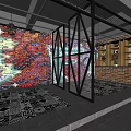 Hotel Lobby Interior With Brick Walls Graffiti Art And Wooden Reception Desk