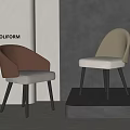 Modern Poliform Dining Chairs with Brown Beige Upholstery and Black Wooden Legs