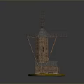 Traditional Windmill Model With Brick Structure Gray Roof Blades And Supporting Poles