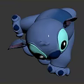 Blue Stitch Stuffed Toy With Purple Ears Big Eyes And Sharp Teeth