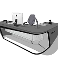 Modern Office Desk With Computer Monitor Keyboard Mouse And Ergonomic Chair