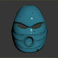 Blue Metallic Mask Showcasing Smooth Surface Eye Holes Circular Mouthpiece On Gray Background With Reflection