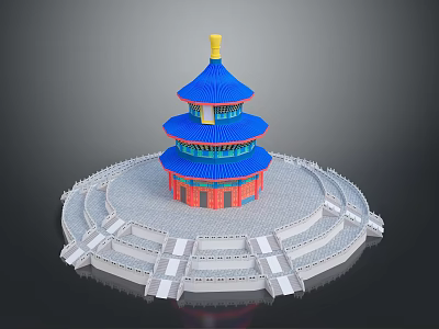Traditional Chinese Multi Tiered Building With Blue Roof Golden Spire Red Pillars And White Base 3d model