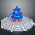 Traditional Chinese Multi Tiered Building With Blue Roof Golden Spire Red Pillars And White Base