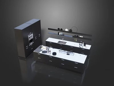 Modern Kitchen Interior Design With Stylish Cabinets And White Countertop 3d model