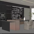 Modern Elegant Restaurant Interior With Open Design Marble Island Cabinets And Lighting 3d model