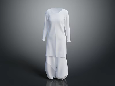 Minimalist White Long Sleeve Loose Top And Matching Pants Casual Outfit Design 3d model