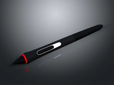 Black Stylus Pen With Red Tip And White Button For Daily Use 3d model