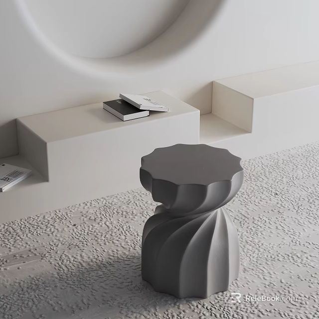 Modern Gray Side Table With Unique Sculpted Base In Textured Floor Interior Space 3d model 