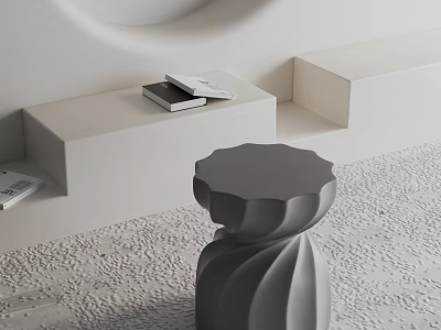 Modern Gray Side Table With Unique Sculpted Base In Textured Floor Interior Space 3d model