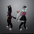 Two Anime Anthropomorphic Characters In Stylish Outfits With Tails And Colorful Hair