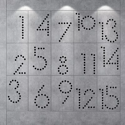 Bedroom Accent Wall With Dot Matrix Number Grid Pattern And Gray Texture Design 3d model
