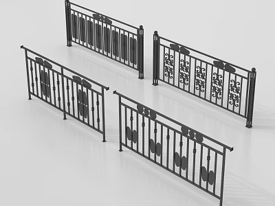 Modern Decorative Metal Railings In Various Styles With Ornate Patterns And Sturdy Structure 3d model