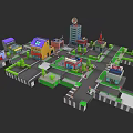 Colorful 3D City Building Complex With Various Buildings Roads And Green Trees