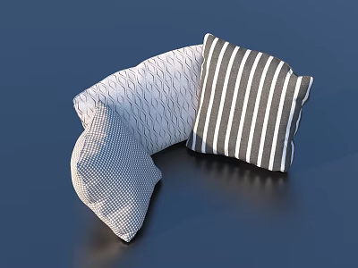 Modern Decorative Pillows With Checkerboard Wavy And Striped Patterns In Gray White Black 3d model