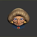 Cartoon Elderly Woman Character With Golden Curly Hair Blue Eyes Red Gem And Blue Collar
