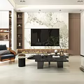 Modern Living And Dining Room Interior Design With Sofa Coffee Table Plant And Wooden Cabinets