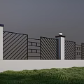 Modern Garden Feature Wall With White Pillars And Black Diagonal Patterns On Grass Lawn 3d model
