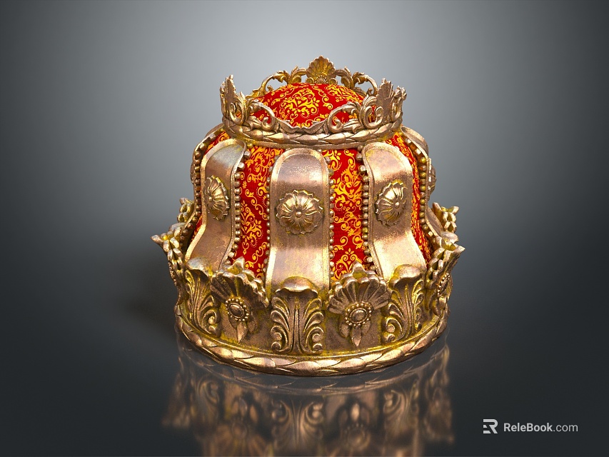 Exquisite Gold Crown Adorned With Red Ornate Details Fine Jewelry Piece 3d model 