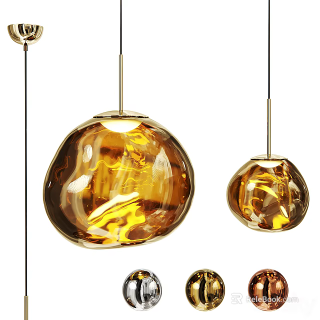 Modern Amber Glass Pendant Lights with Gold Frame and Spherical Design for Interior 3d model 