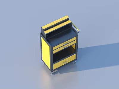 Practical Multifunctional Yellow And Black Storage Cart With Drawers Shelves And Wheels 3d model