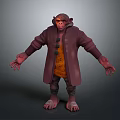 3D Monkey Like Character Wearing Brown Coat And Yellow Inner Garment With Open Arms Pose