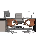 Modern Office Desk With Gray Office Chair Orange Chairs Monitor Lamp And Cabinet