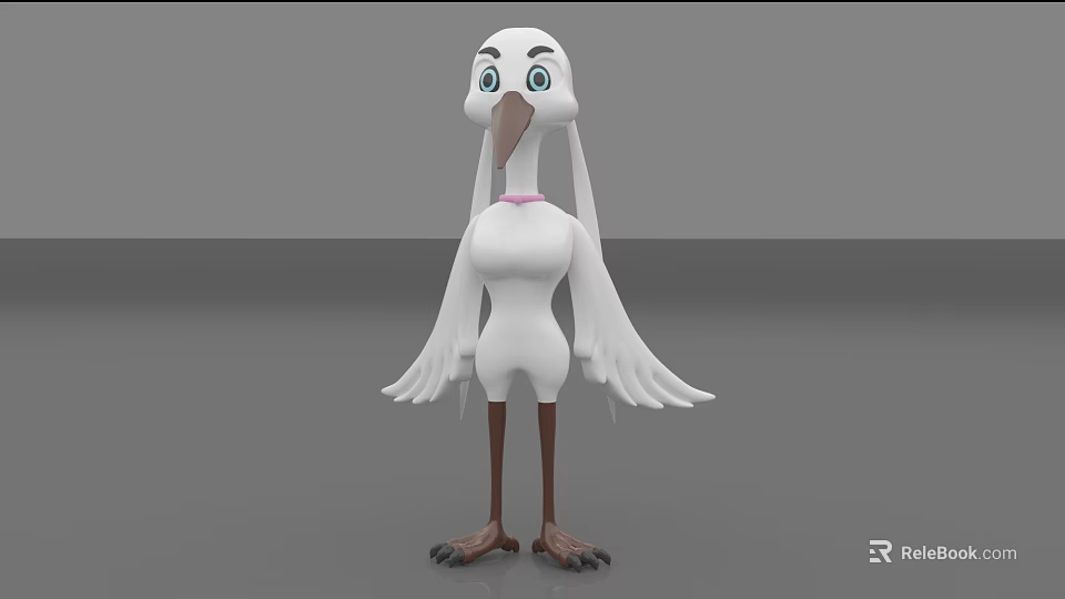 Stuffed Bird Toy with White Feathers Big Eyes and Pink Collar on Gray Background 3d model 