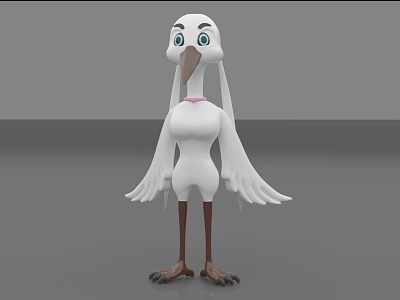Stuffed Bird Toy with White Feathers Big Eyes and Pink Collar on Gray Background 3d model