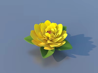 Vibrant Yellow Lotus Flower With Fresh Green Leaves On Blue Background 3d model