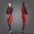 Stylish Woman Wearing Red Dress and Blue Top Displayed From Front and Back Angles