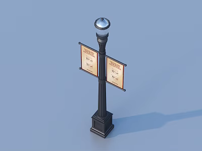 Black Outdoor Lamp Post Light with Silver Spherical Head and Rectangular Billboards on Both Sides 3d model