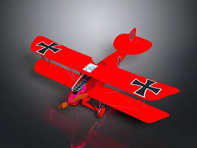 Red Vintage Biplane Model With Black Crosses In Space Aerospace 3d model