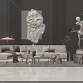 Modern Sofa Coffee Table Set with Throw Pillows Sculpture Decor and Wall Art 3d model