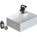 Stylish Modern White Ceramic Washbasin With Black Faucet And Bathroom Accessories