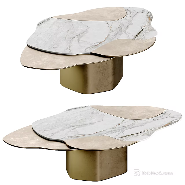 Unique Modern Coffee Table With White Marble Top And Gold Metal Base Design 3d model 
