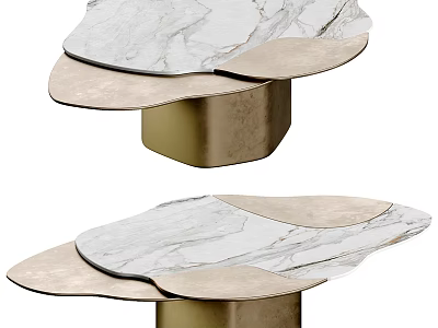 Unique Modern Coffee Table With White Marble Top And Gold Metal Base Design 3d model