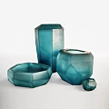 Turquoise Geometric Faceted Vases In Various Sizes For Modern Home Decor