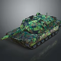 Military Tank With Camouflage Pattern Tracked Wheels Cannon And Top Mounted Weapon
