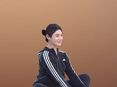 Woman In Black Tracksuit With White Stripes Sitting On Floor With Brown Background 3d model