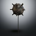 Ancient Metal Spiked Weapon With Spherical Head Chain And Pole Handle 3d model
