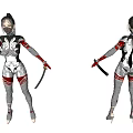 Game Movie Character With White Red Armored Outfit Long Hair And Sword 3d model