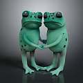 Two Animated Green Frog Characters Holding Hands In Cute Hugging Pose Together