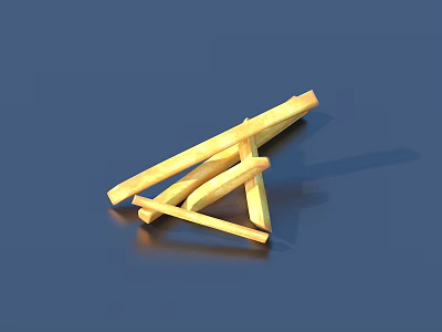 Golden Crispy French Fries Close Up View On Blue Background 3d model