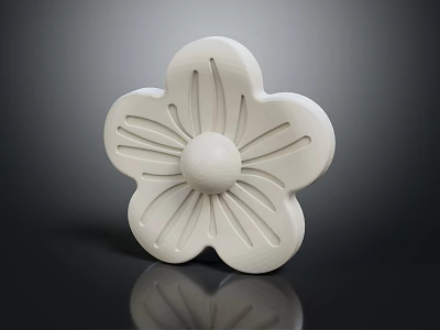White Flower Shaped Carved Decorative Ornament With Intricate Petal Patterns and Central Circular Detail 3d model