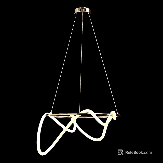 Modern White Curved Chandelier With Metal Frame And Hanging Cords Design 3d model 
