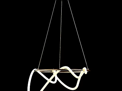 Modern White Curved Chandelier With Metal Frame And Hanging Cords Design 3d model